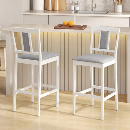 Set of 2 Upholstered Barstool 29.5 Inch Bar Height with Solid Rubber Wood Frame-Walnut
