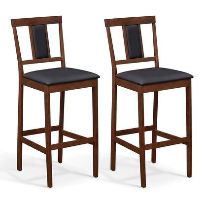 Set of 2 Upholstered Barstool 29.5 Inch Bar Height with Solid Rubber Wood Frame-Walnut