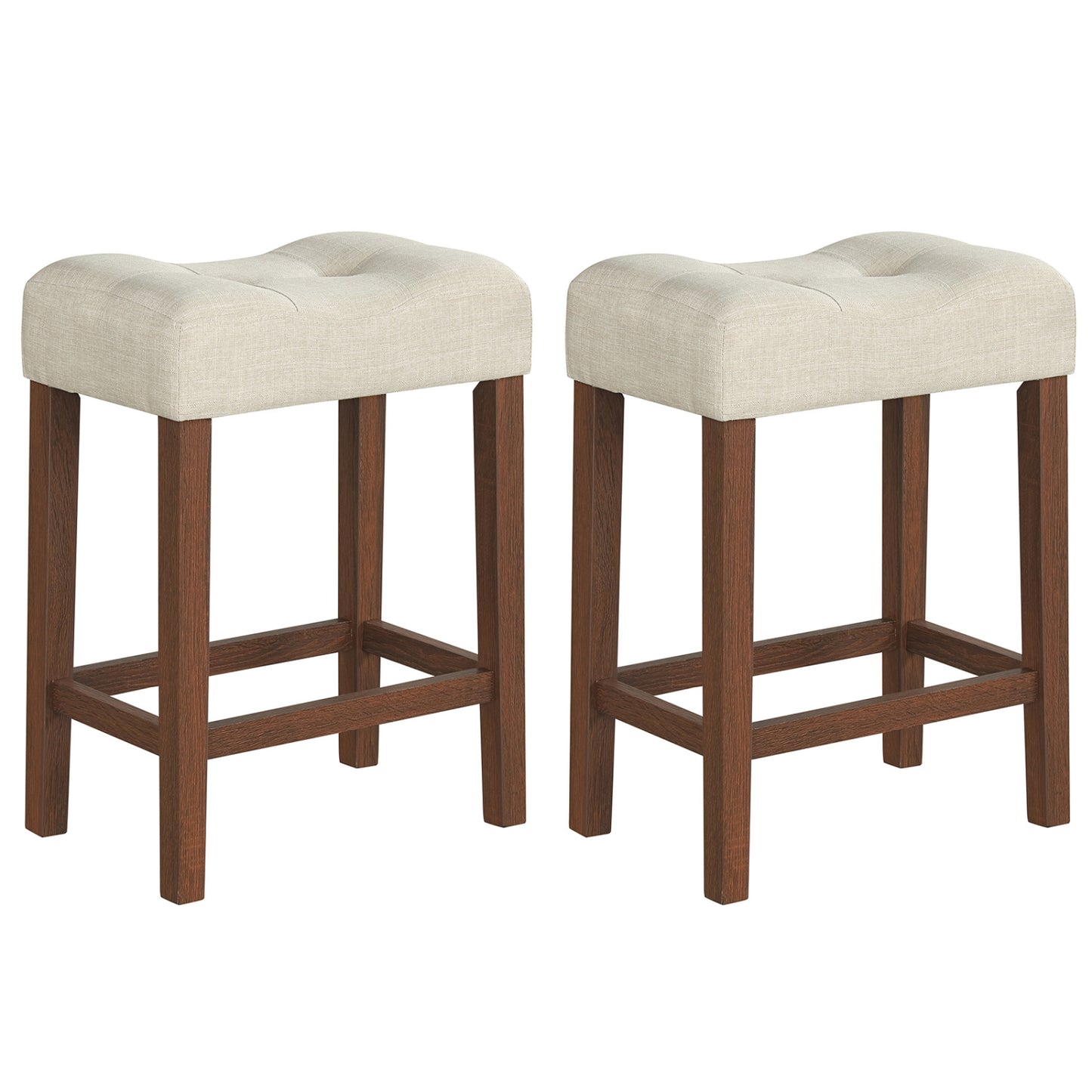 Set of 2 Upholstered Counter Height Bar Stool with Curved Saddle-Seat-Brown