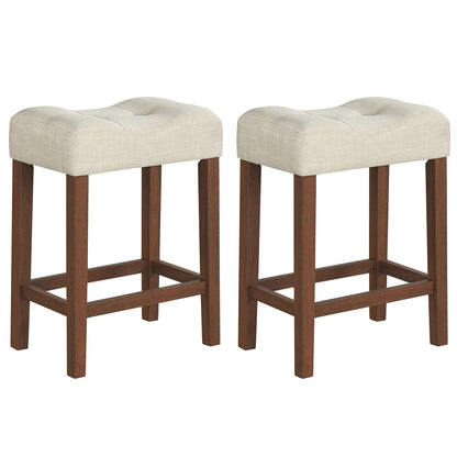 Set of 2 Upholstered Counter Height Bar Stool with Curved Saddle-Seat-Brown