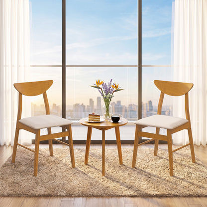 Set of 2 Upholstered Dining Chairs with Curved Backrest and Rubber Wood Frame-Natural