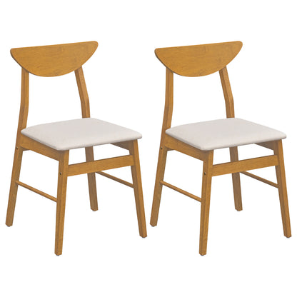 Set of 2 Upholstered Dining Chairs with Curved Backrest and Rubber Wood Frame-Natural