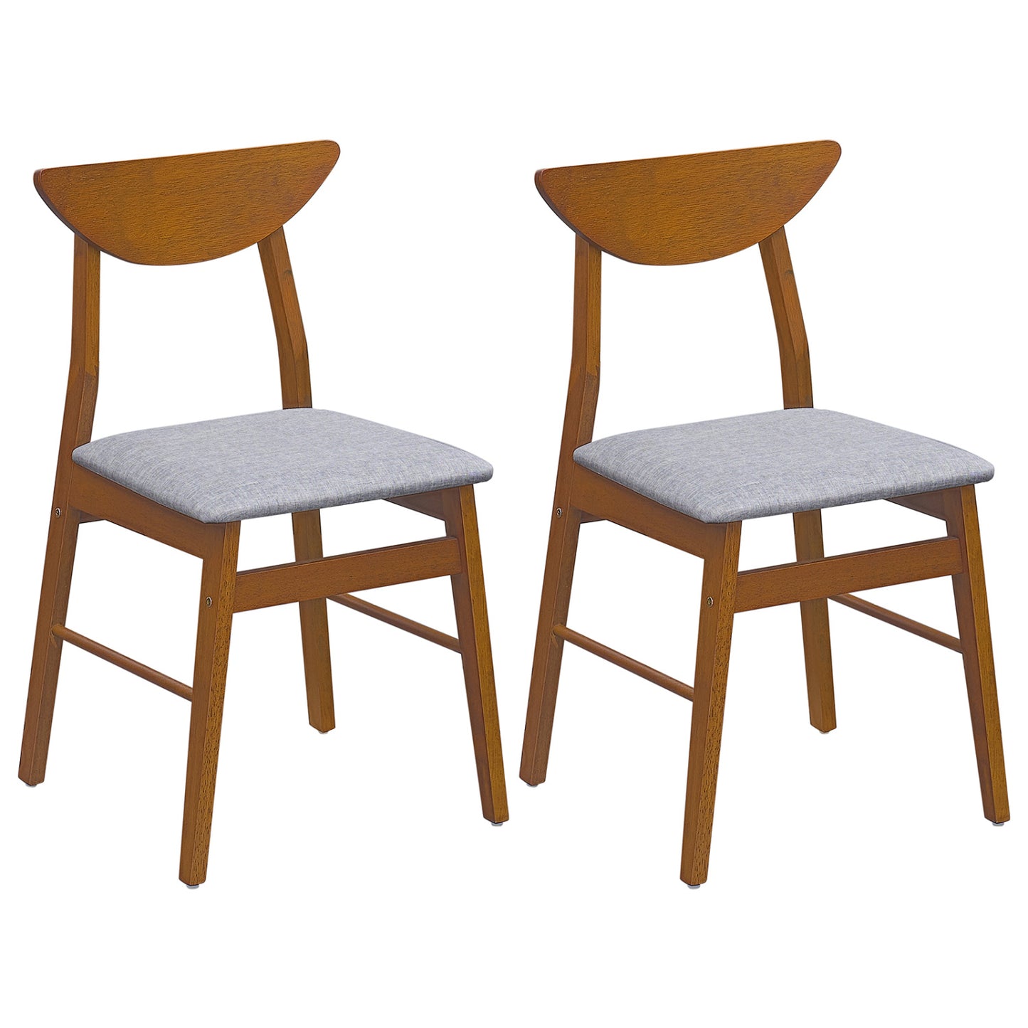Set of 2 Upholstered Dining Chairs with Curved Backrest and Rubber Wood Frame-Natural