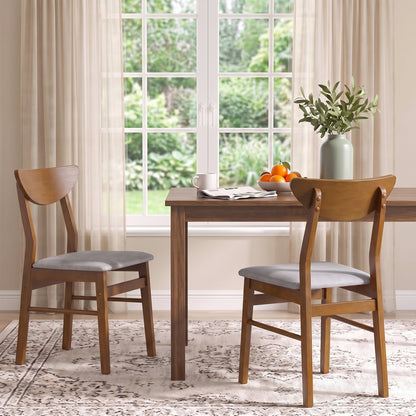 Set of 2 Upholstered Dining Chairs with Curved Backrest and Rubber Wood Frame-Natural