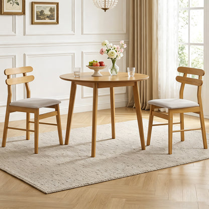 Set of 2 Upholstered Dining Chairs with Padded Seat and Solid Wood Legs-Natural