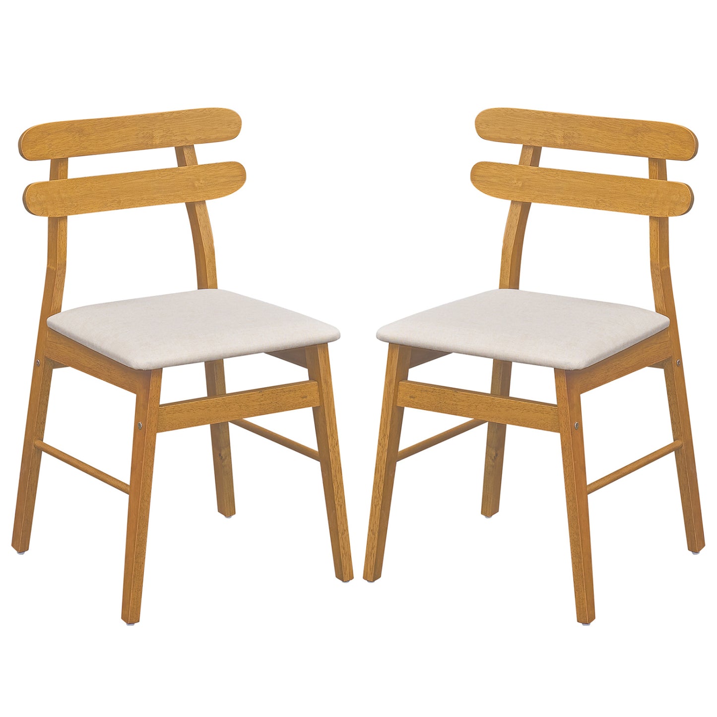 Set of 2 Upholstered Dining Chairs with Padded Seat and Solid Wood Legs-Natural