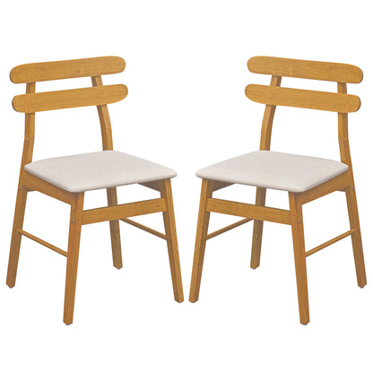 Set of 2 Upholstered Dining Chairs with Padded Seat and Solid Wood Legs-Natural