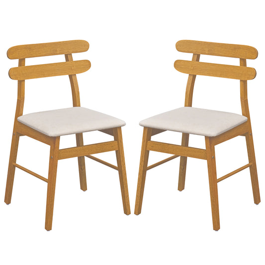 Set of 2 Upholstered Dining Chairs with Padded Seat and Solid Wood Legs-Natural