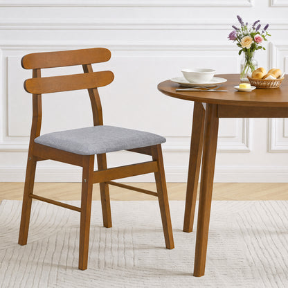 Set of 2 Upholstered Dining Chairs with Padded Seat and Solid Wood Legs-Natural