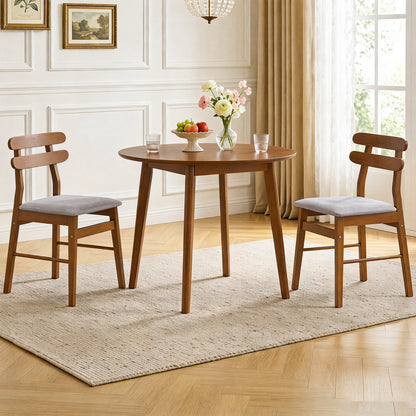 Set of 2 Upholstered Dining Chairs with Padded Seat and Solid Wood Legs-Natural