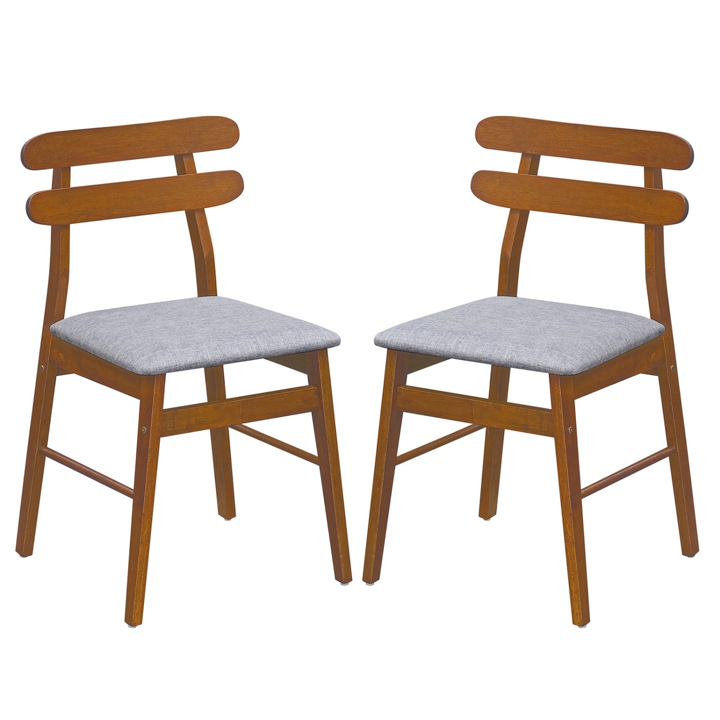 Set of 2 Upholstered Dining Chairs with Padded Seat and Solid Wood Legs-Natural