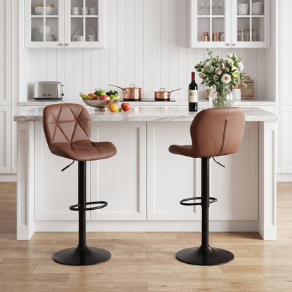 Set of 2 Upholstered Swivel Bar Stools with Adjustable Height and Curved Backs-Black