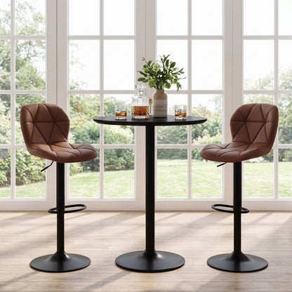 Set of 2 Upholstered Swivel Bar Stools with Adjustable Height and Curved Backs-Black
