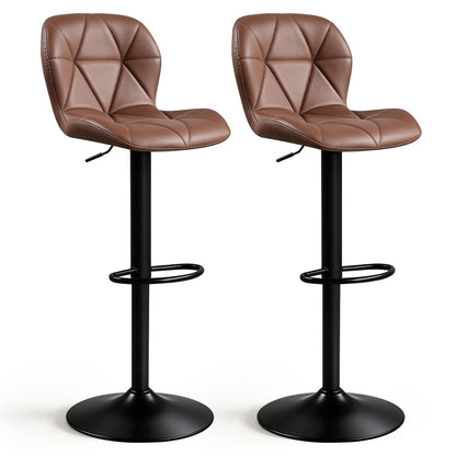 Set of 2 Upholstered Swivel Bar Stools with Adjustable Height and Curved Backs-Black