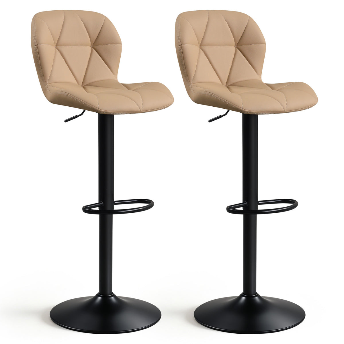 Set of 2 Upholstered Swivel Bar Stools with Adjustable Height and Curved Backs-Black