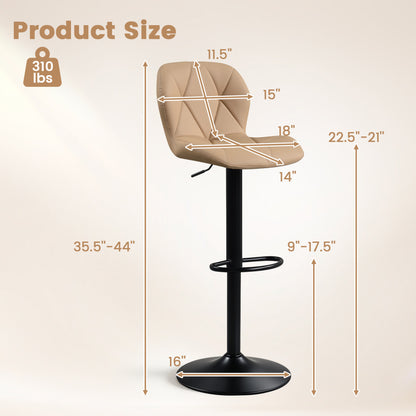 Set of 2 Upholstered Swivel Bar Stools with Adjustable Height and Curved Backs-Black