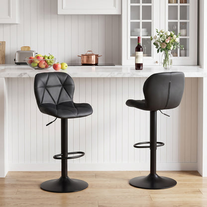 Set of 2 Upholstered Swivel Bar Stools with Adjustable Height and Curved Backs-Black