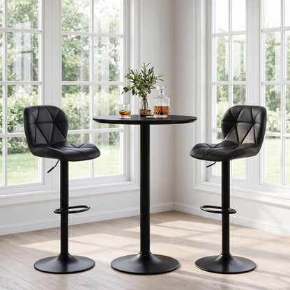 Set of 2 Upholstered Swivel Bar Stools with Adjustable Height and Curved Backs-Black
