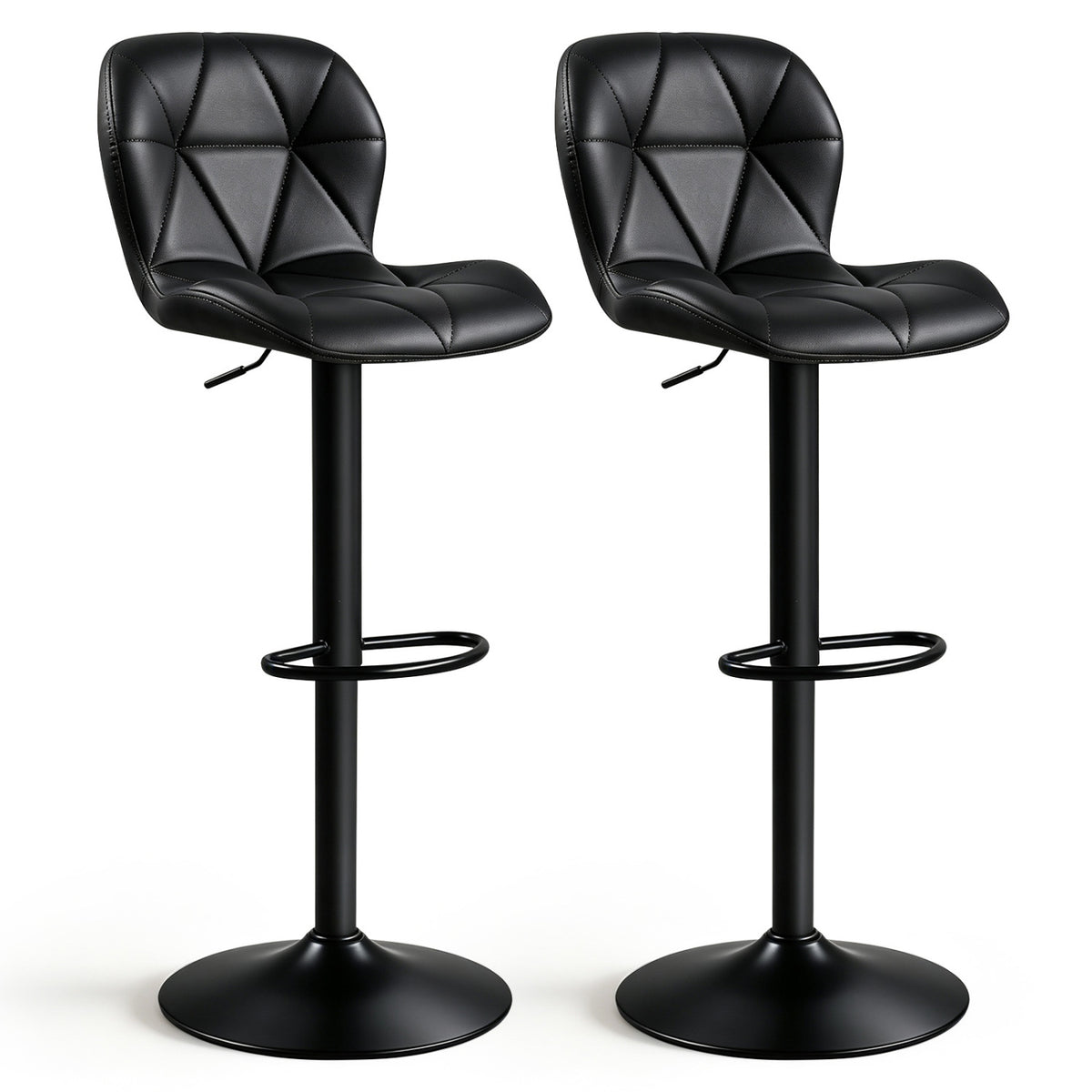 Set of 2 Upholstered Swivel Bar Stools with Adjustable Height and Curved Backs-Black