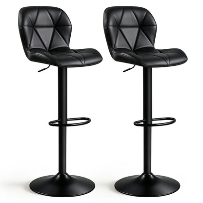 Set of 2 Upholstered Swivel Bar Stools with Adjustable Height and Curved Backs-Black