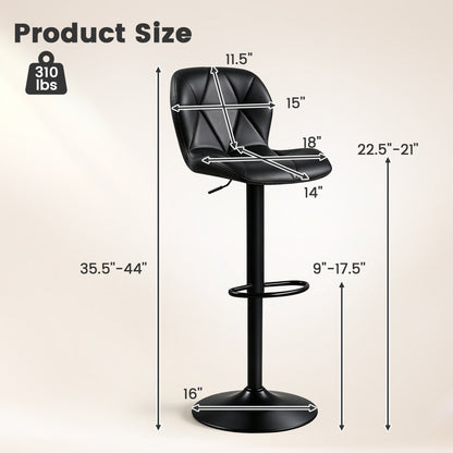 Set of 2 Upholstered Swivel Bar Stools with Adjustable Height and Curved Backs-Black
