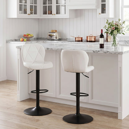 Set of 2 Upholstered Swivel Bar Stools with Adjustable Height and Curved Backs-Black
