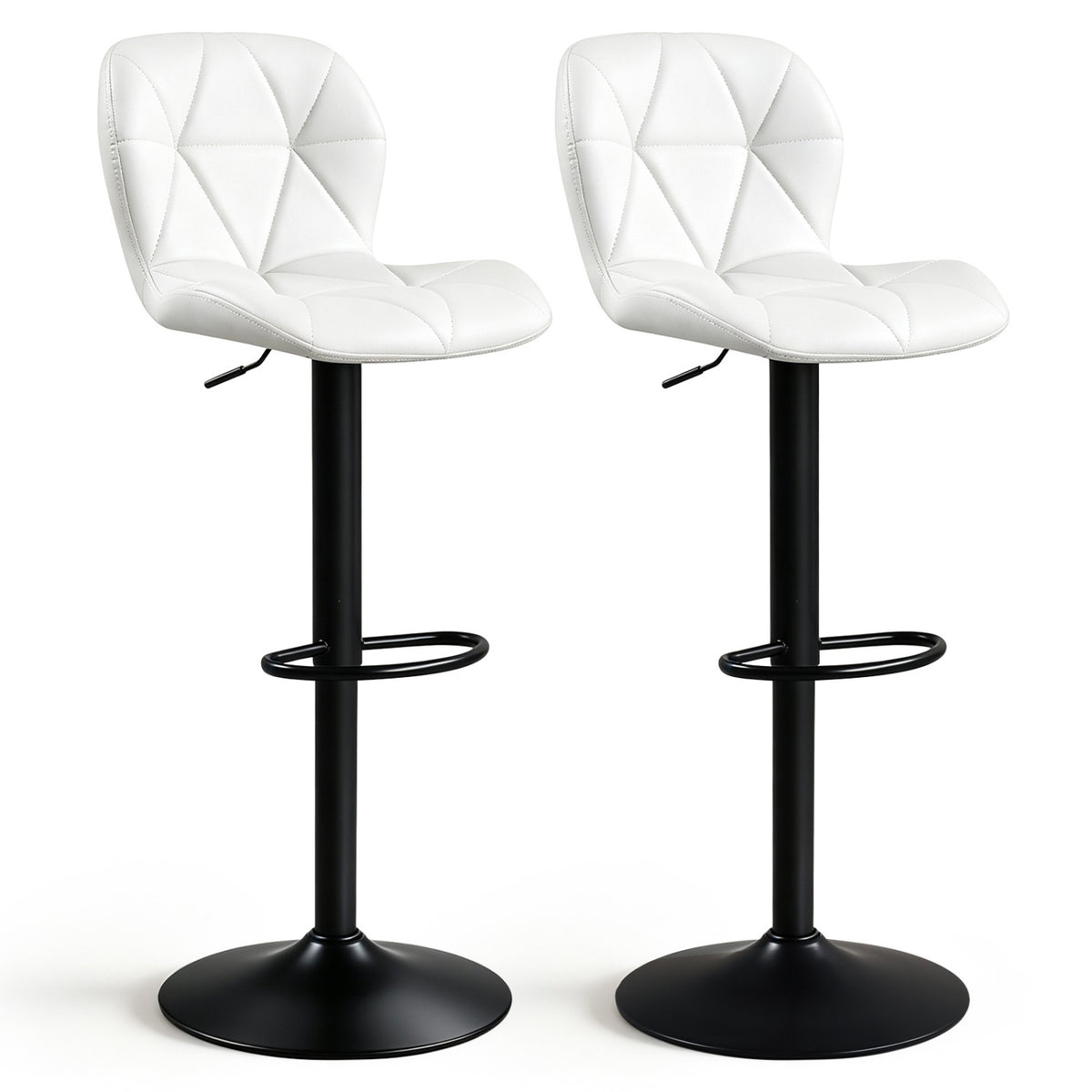 Set of 2 Upholstered Swivel Bar Stools with Adjustable Height and Curved Backs-Black