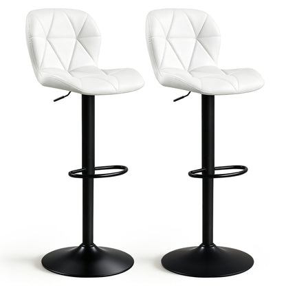 Set of 2 Upholstered Swivel Bar Stools with Adjustable Height and Curved Backs-Black