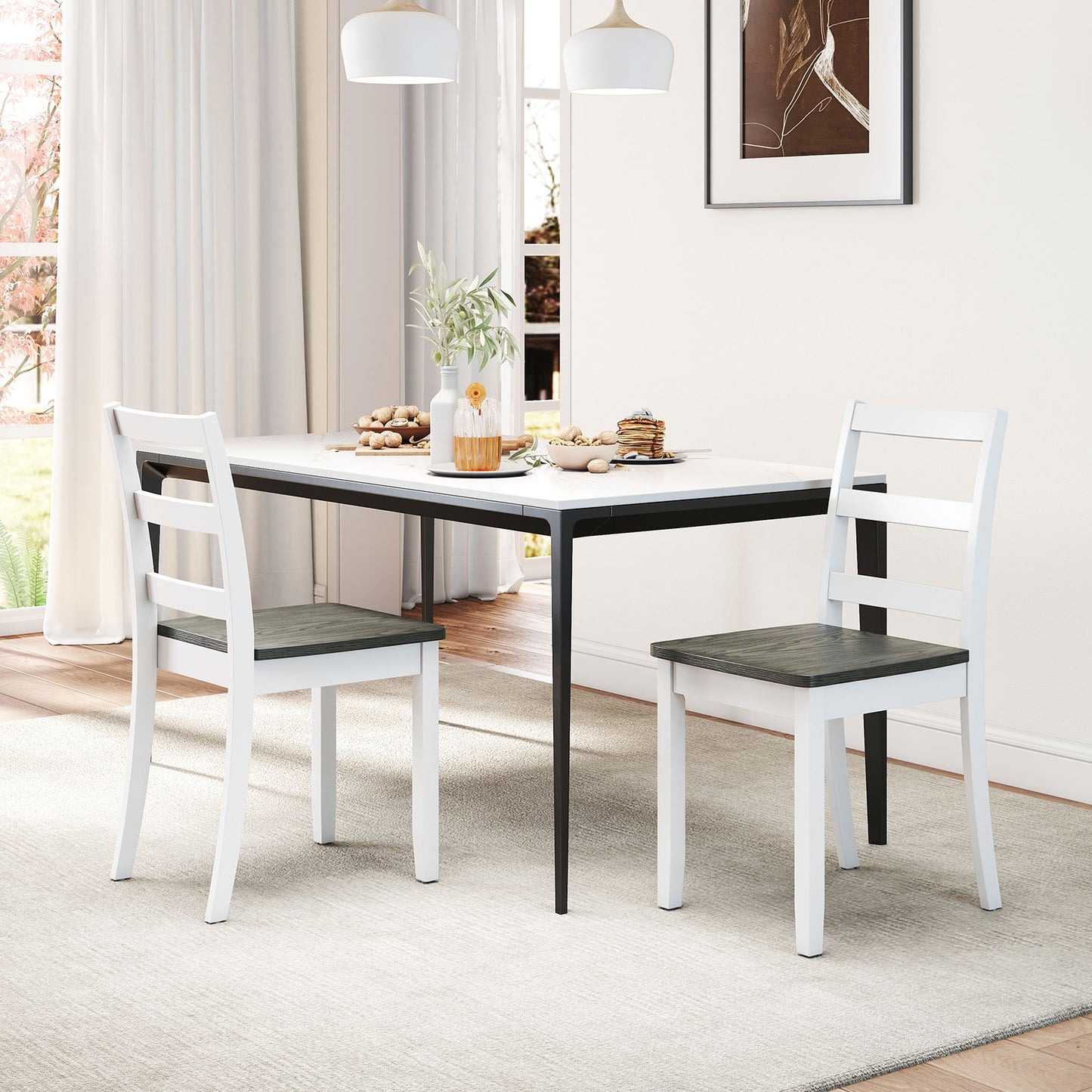 Set of 2 Wood Dining Chairs with Solid Rubber Wood Legs-Gray