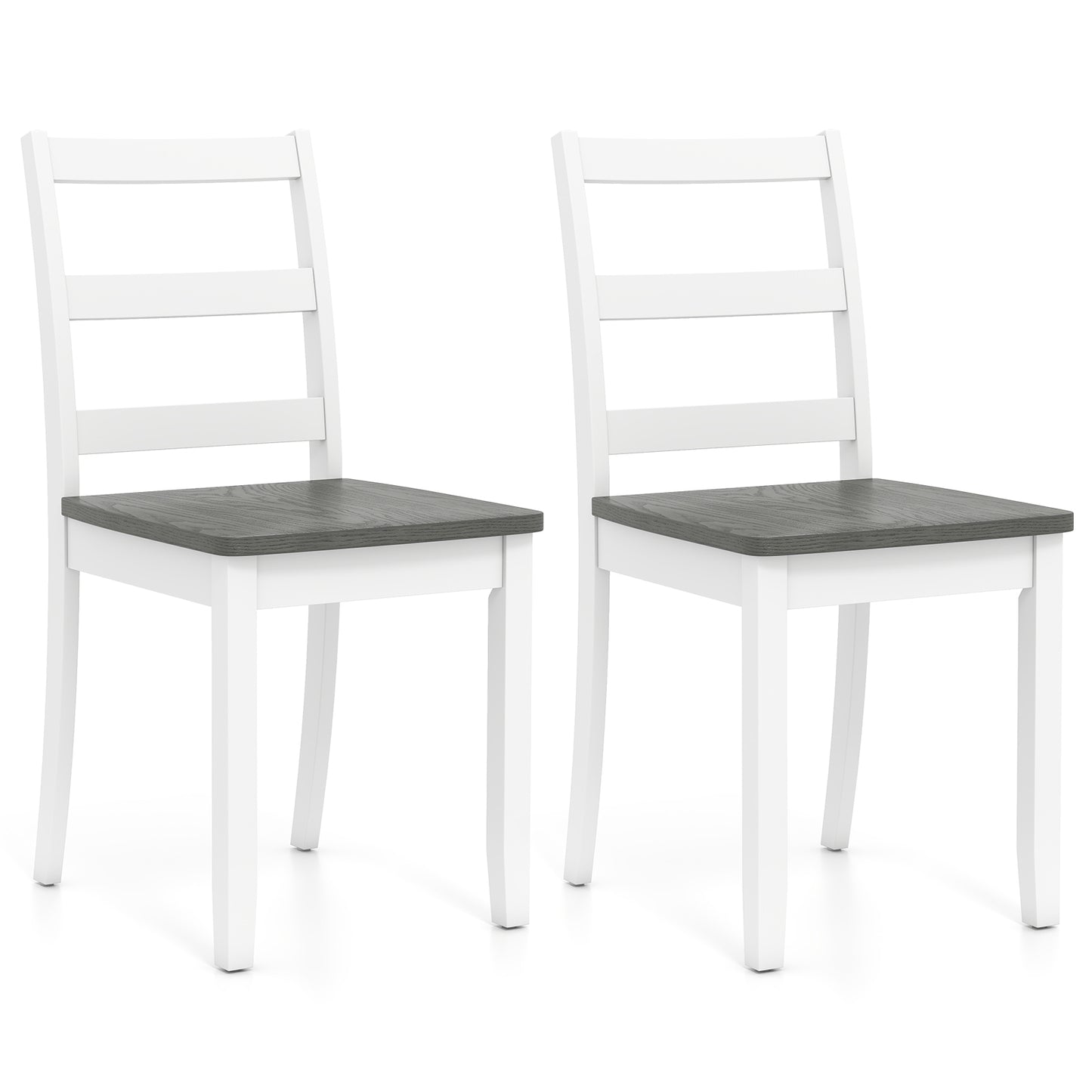 Set of 2 Wood Dining Chairs with Solid Rubber Wood Legs-Gray