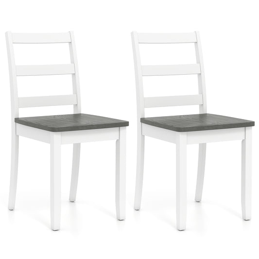 Set of 2 Wood Dining Chairs with Solid Rubber Wood Legs-Gray