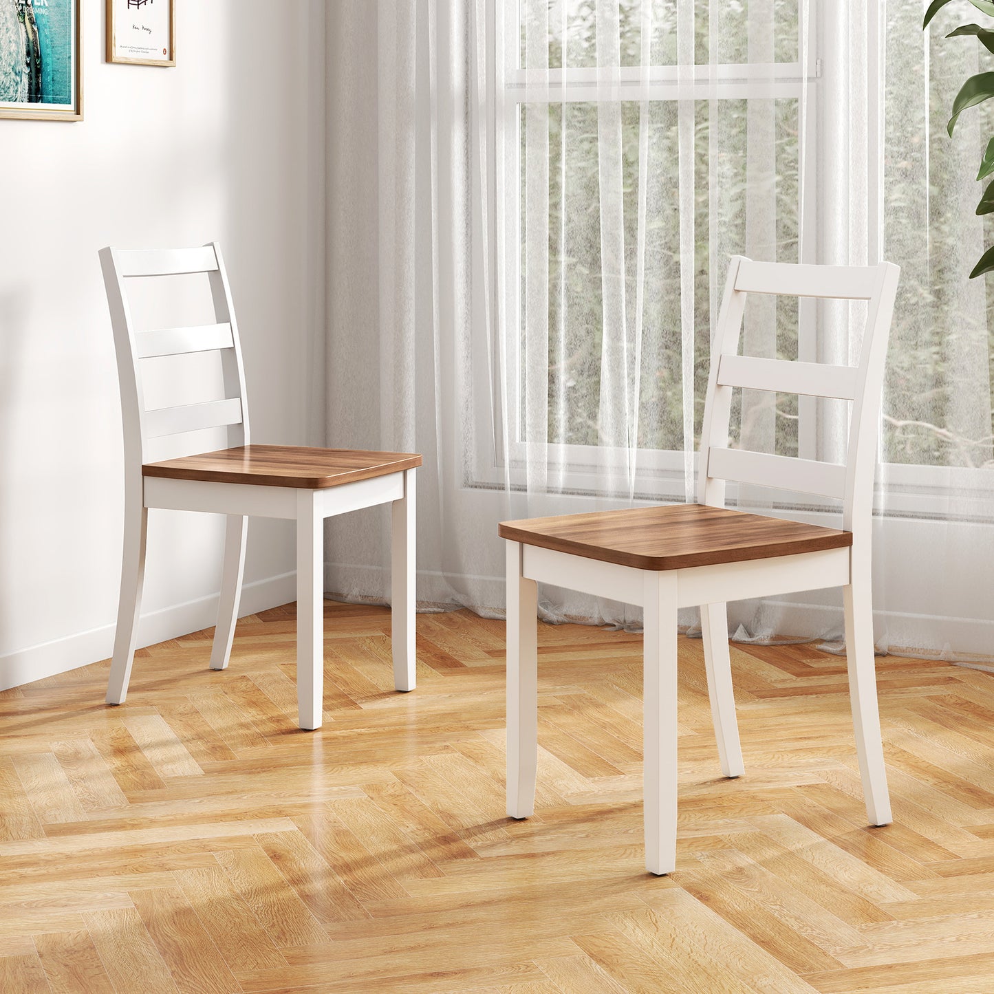 Set of 2 Wood Dining Chairs with Solid Rubber Wood Legs-Gray