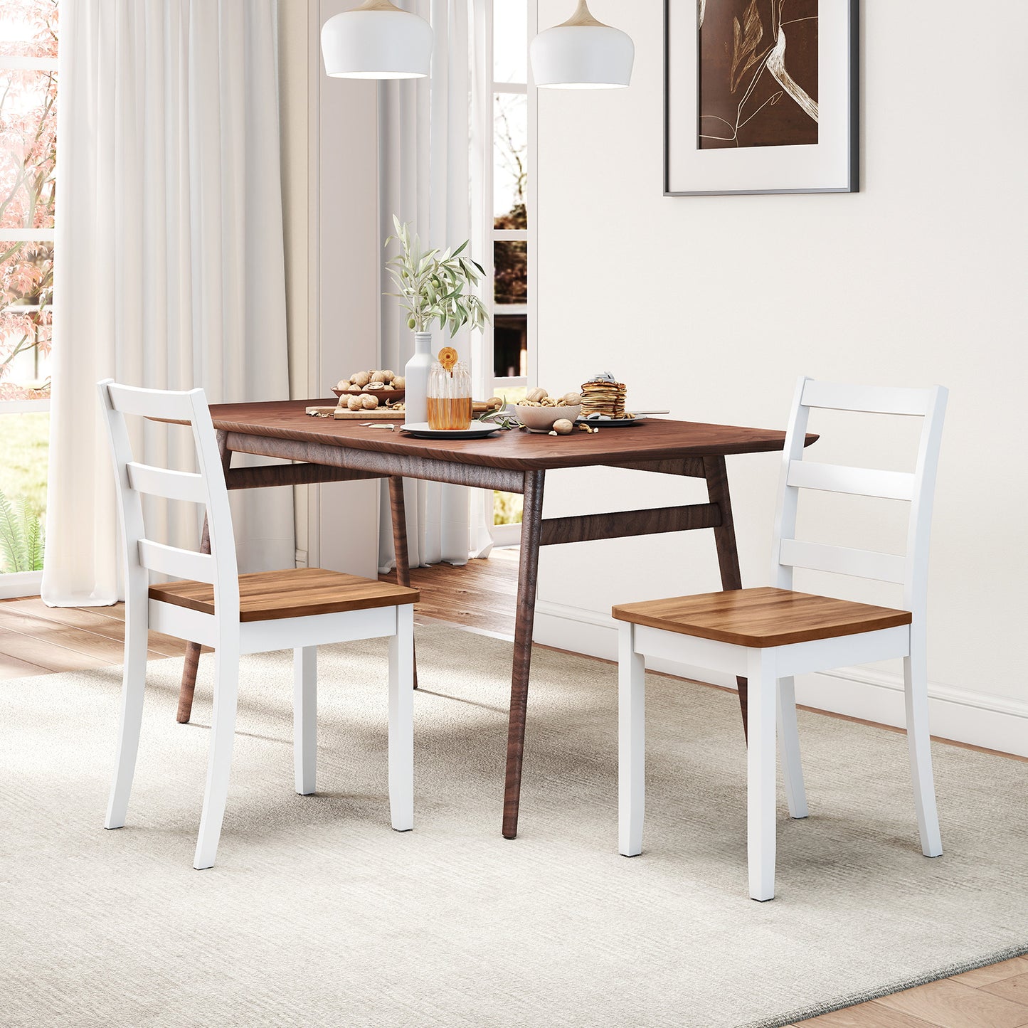 Set of 2 Wood Dining Chairs with Solid Rubber Wood Legs-Gray