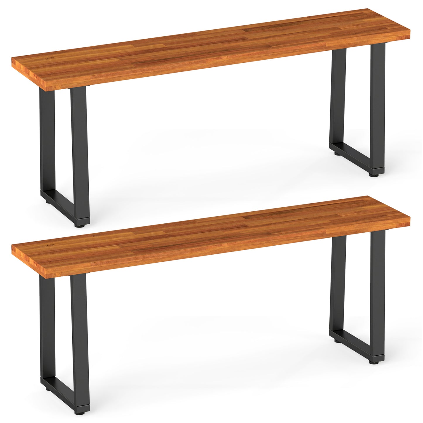 Set of 2 wooden outdoor patio benches, 47.5 inches long, ideal for entryways or poolside seating, by Wilsons Home Store.