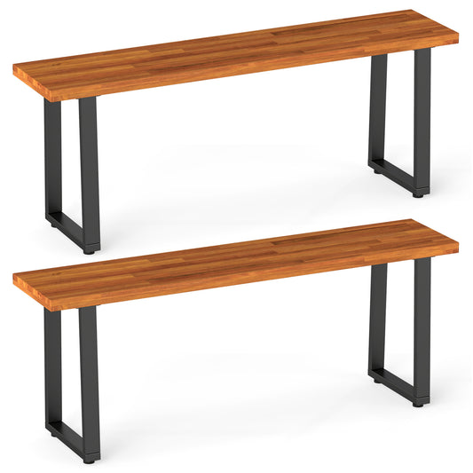 Set of 2 wooden outdoor patio benches, 47.5 inches long, ideal for entryways or poolside seating, by Wilsons Home Store.