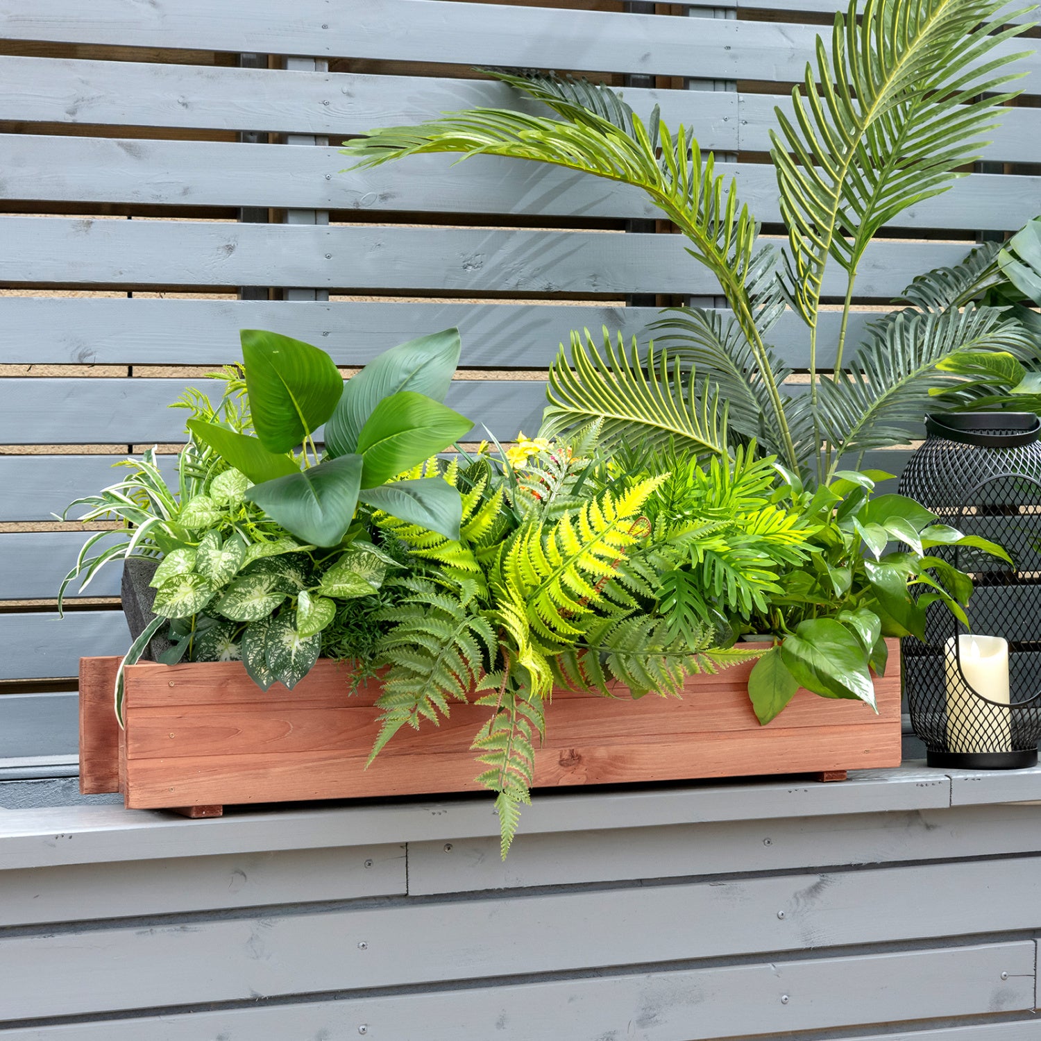 Set of 2 brown wooden decorative raised garden beds for yard and window, ideal for outdoor gardening and landscaping.
