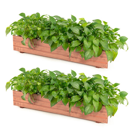 Set of 2 brown wooden decorative raised garden beds for yard and window, ideal for outdoor gardening and landscaping.