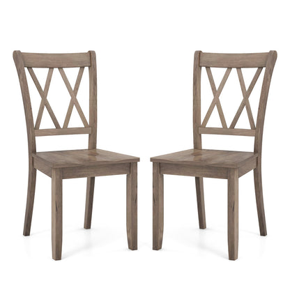 Set of 2 Wooden Dining Chairs Mid Century Farmhouse Retro Kitchen Chairs-Brown