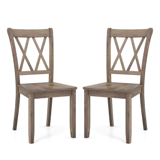 Set of 2 Wooden Dining Chairs Mid Century Farmhouse Retro Kitchen Chairs-Brown