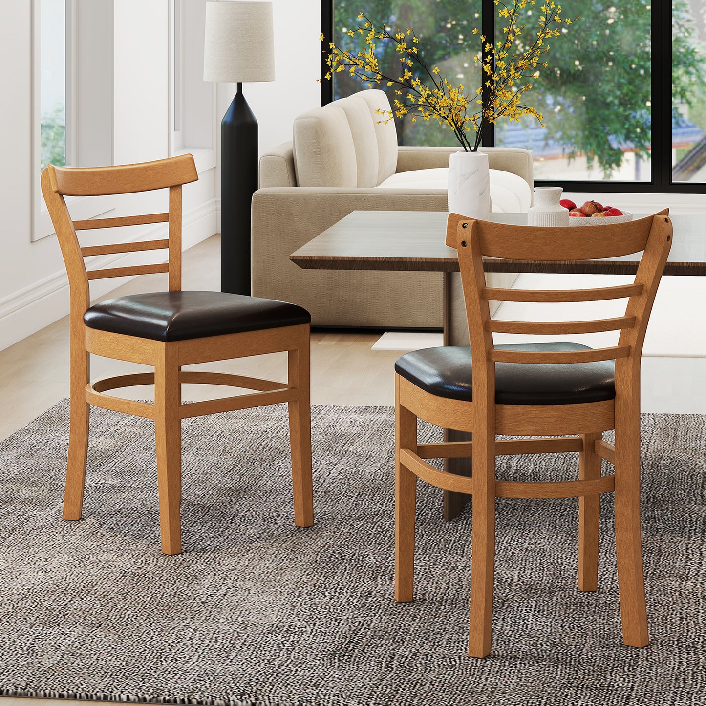 Set of 2 Wooden Dining Chair with Rubber Wood Legs for Restaurant-Black