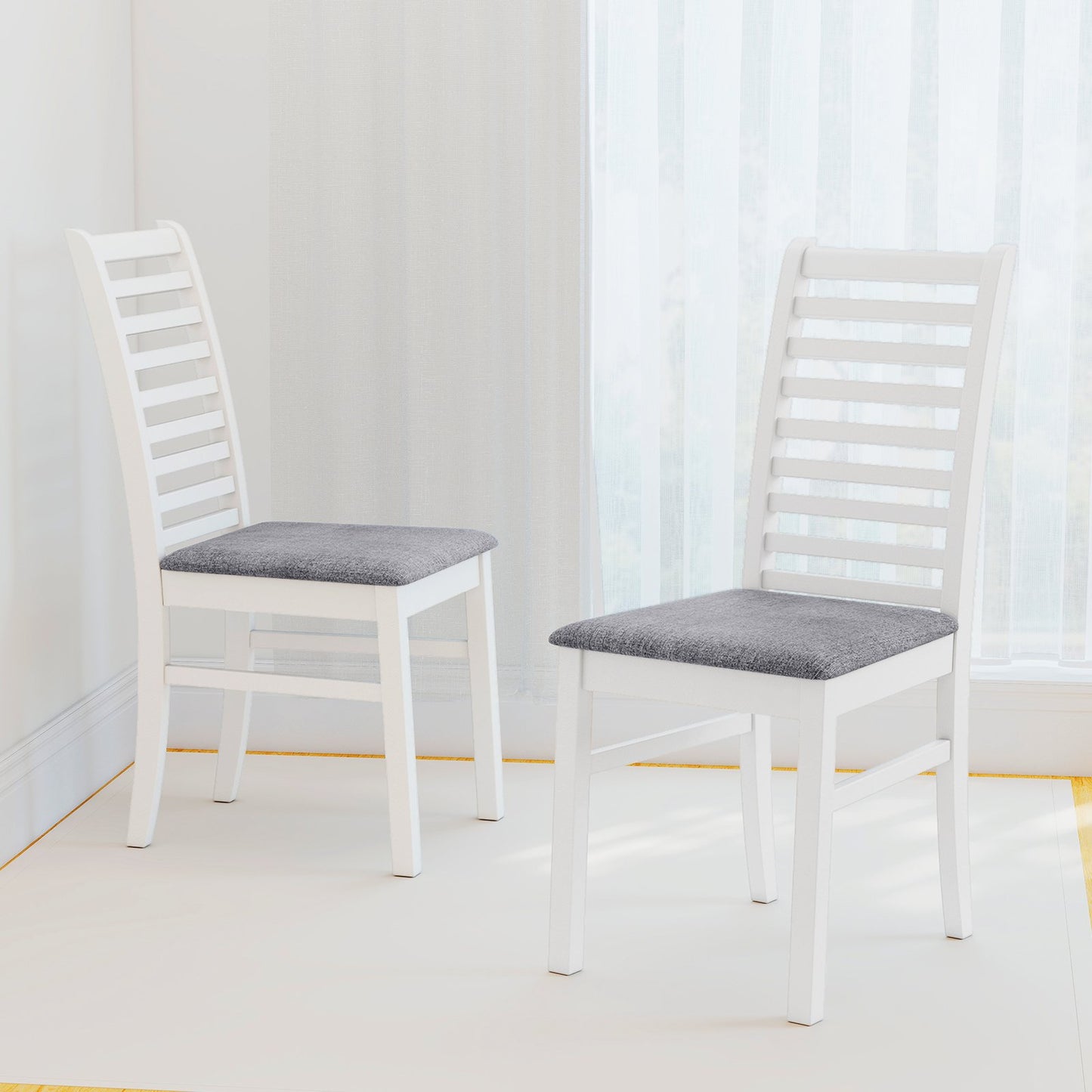 Set of 2 Wooden Dining Chair with Rubber Wood Legs for Living Room-Brown