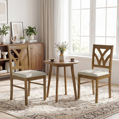 Set of 2 Wooden Dining Chairs Upholstered with Hollowed Backrest and Soft Padded Seat-Brown