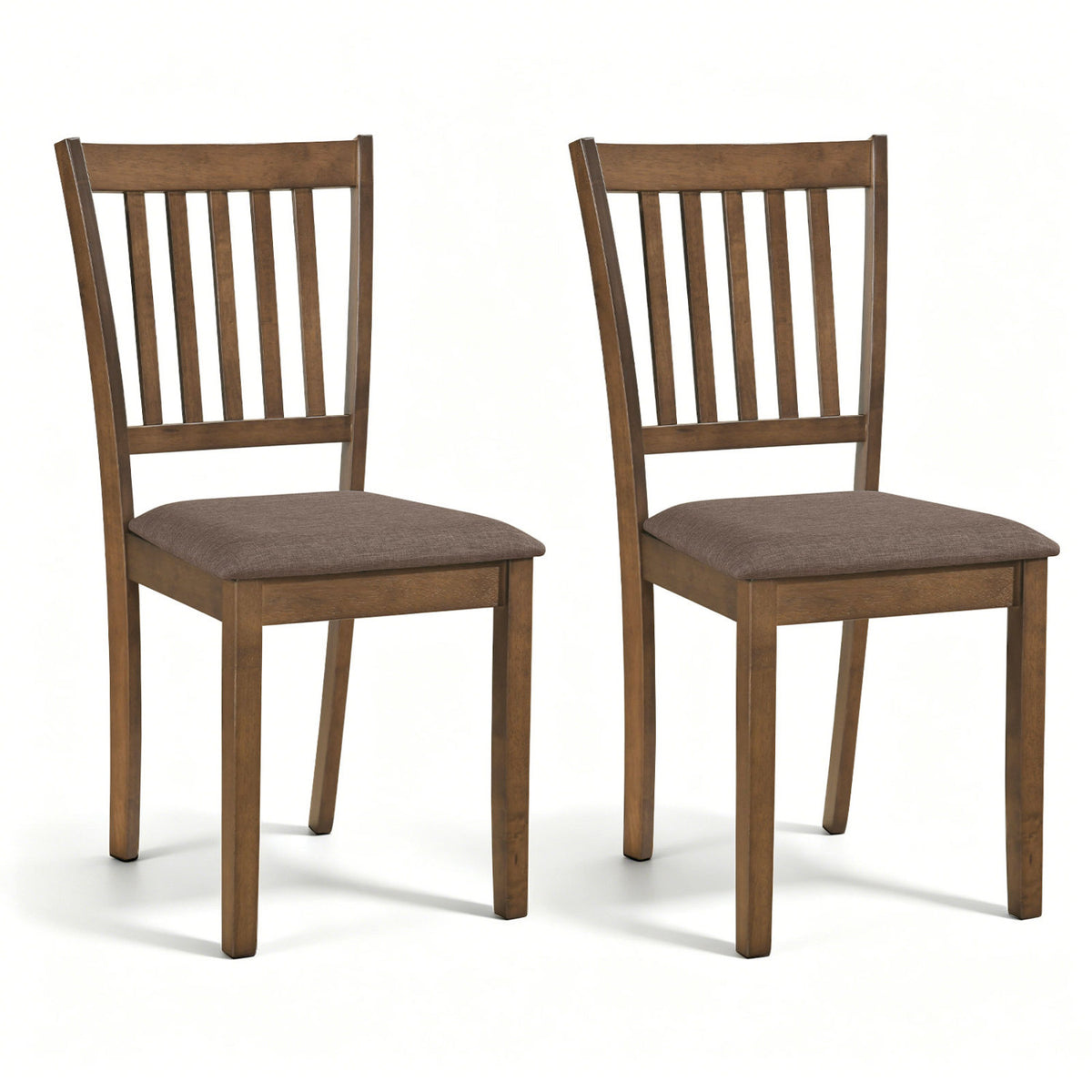 Set of 2 black wooden dining chairs with upholstered seats and rubber wood frames, perfect for kitchen or dining room.