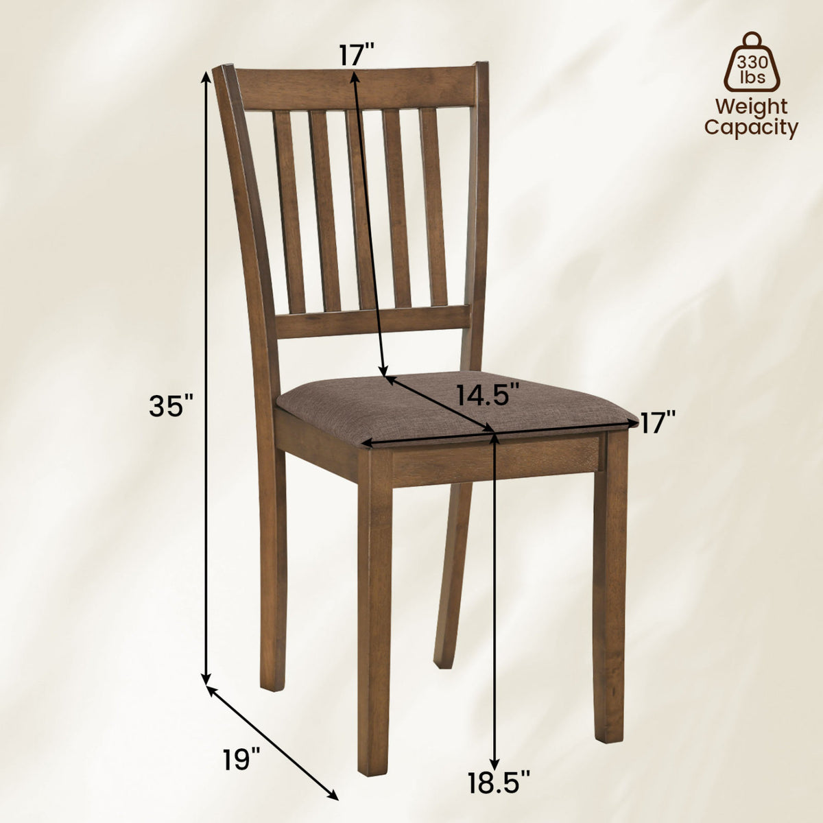 Set of 2 black wooden dining chairs with upholstered seats and rubber wood frames, ideal for kitchen and dining spaces.