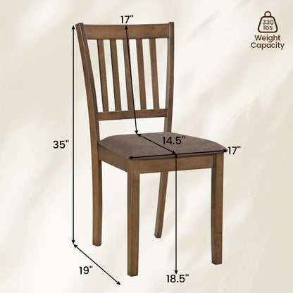 Set of 2 black wooden dining chairs with upholstered seats and rubber wood frames, ideal for kitchen and dining spaces.