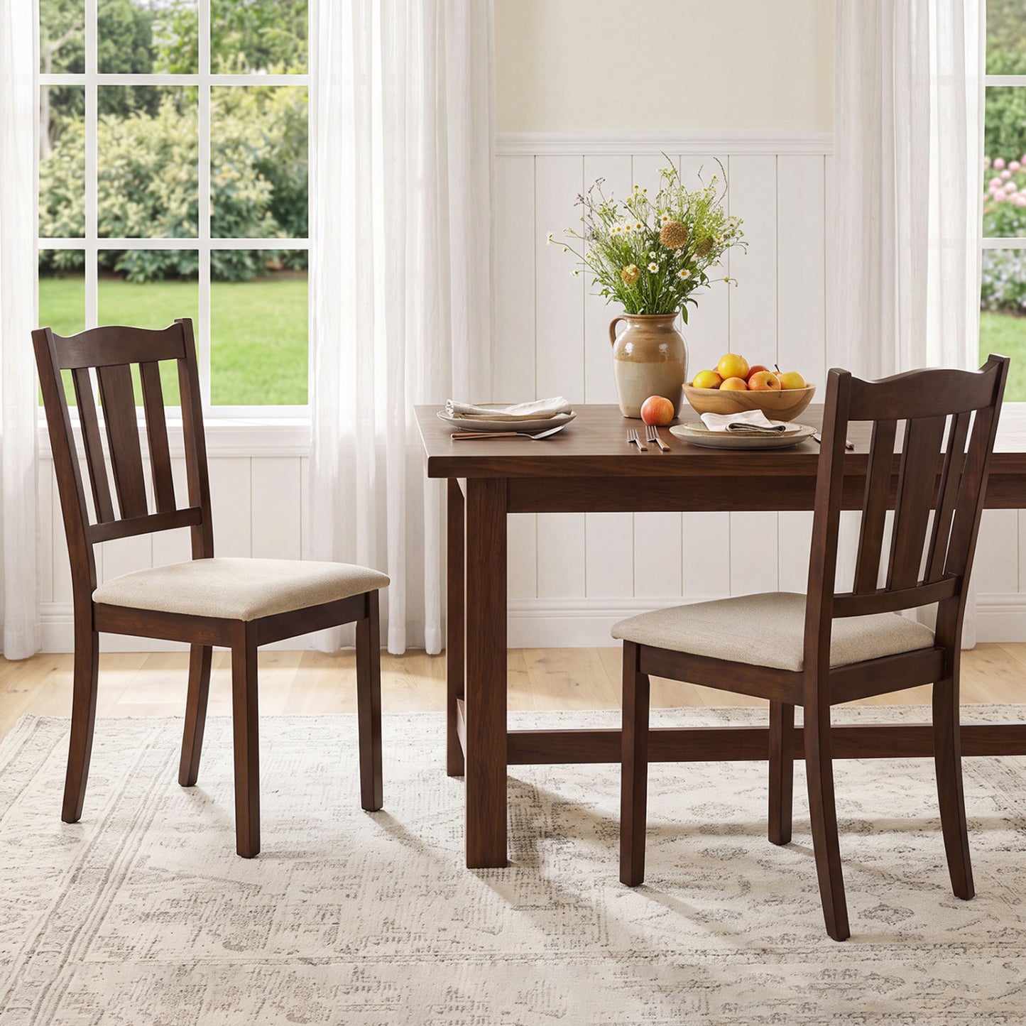 Set of 2 Wooden Dining Chair with Hollow Back and Soft-padded Cushion-Black