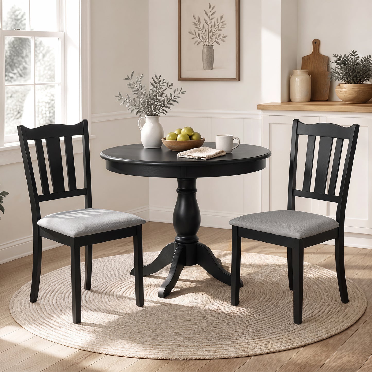 Set of 2 Wooden Dining Chair with Hollow Back and Soft-padded Cushion-Black