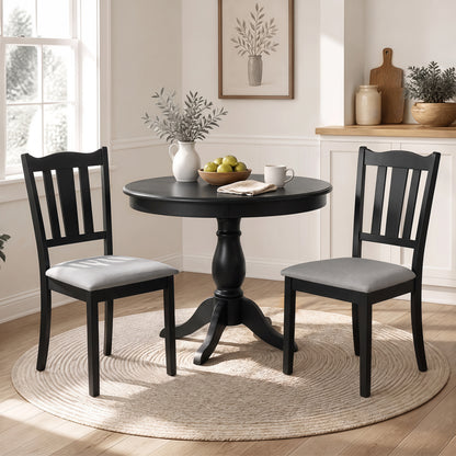 Set of 2 Wooden Dining Chair with Hollow Back and Soft-padded Cushion-Black
