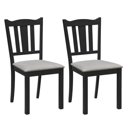 Set of 2 Wooden Dining Chair with Hollow Back and Soft-padded Cushion-Black