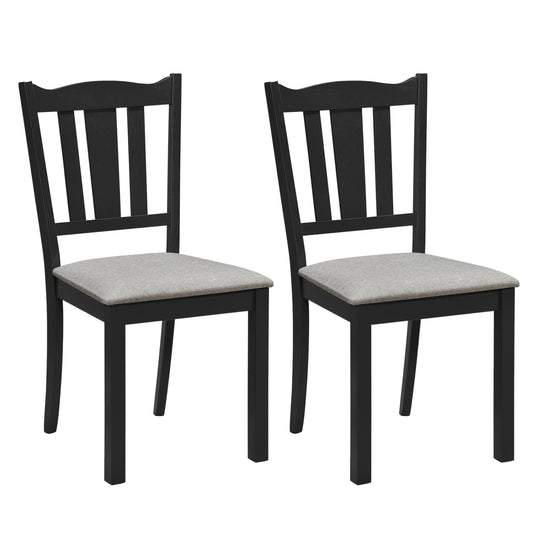 Set of 2 Wooden Dining Chair with Hollow Back and Soft-padded Cushion-Black